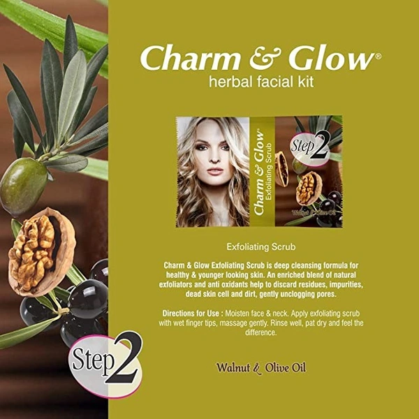 CHARM & GLOW Charm and Glow Herbal Facial Kit - 5 Steps Facial (Pack of 12Pcs.)