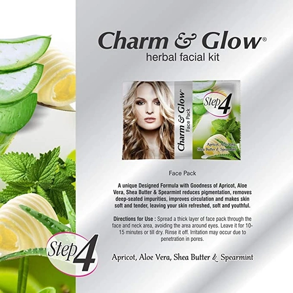 CHARM & GLOW Charm and Glow Herbal Facial Kit - 5 Steps Facial (Pack of 12Pcs.)