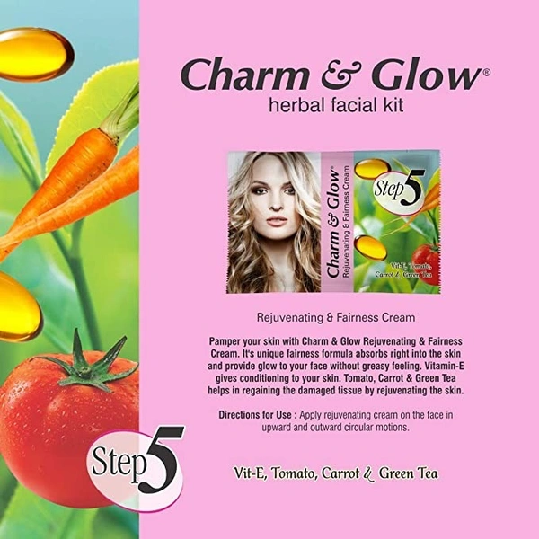 CHARM & GLOW Charm and Glow Herbal Facial Kit - 5 Steps Facial (Pack of 12Pcs.)