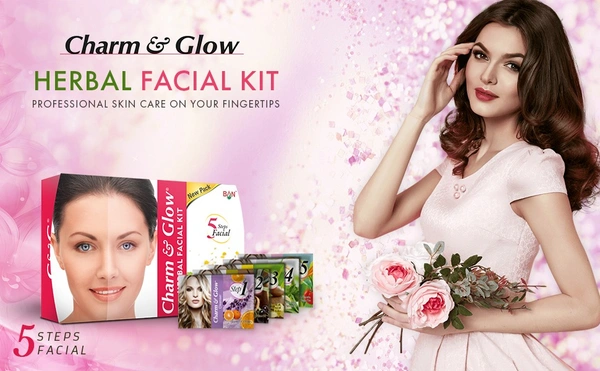 CHARM & GLOW Charm and Glow Herbal Facial Kit - 5 Steps Facial (Pack of 12Pcs.)