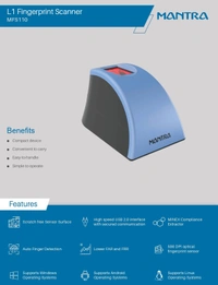 Mantra MFS110 L1 Optical Fingerprint Scanner (With 3 Years Warranty and 5 Years RD Services) - 