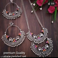 Peacock chandbali earrings with necklace