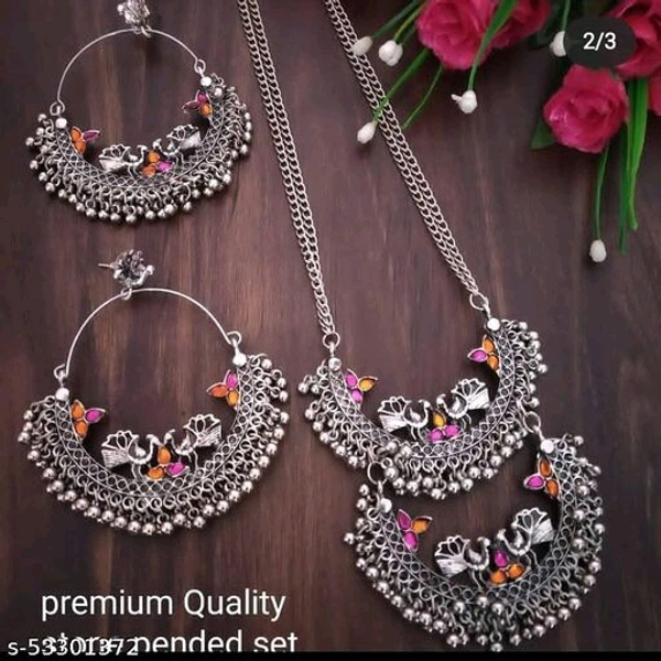 Peacock chandbali earrings with necklace