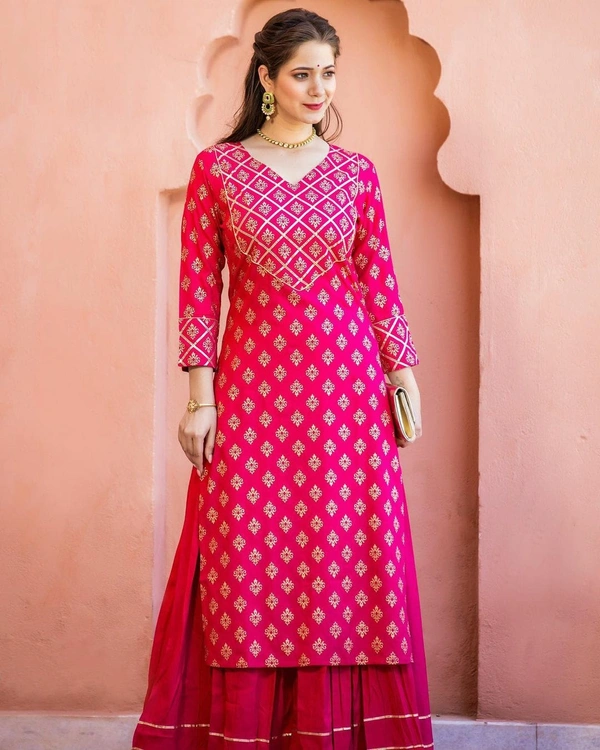 BRISA Gold Printed Heavy Rayon Kurtis - M:38, L:40, XL:42, XXL:44 