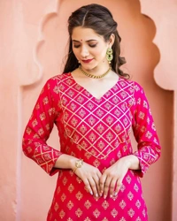 BRISA Gold Printed Heavy Rayon Kurtis - M:38, L:40, XL:42, XXL:44 