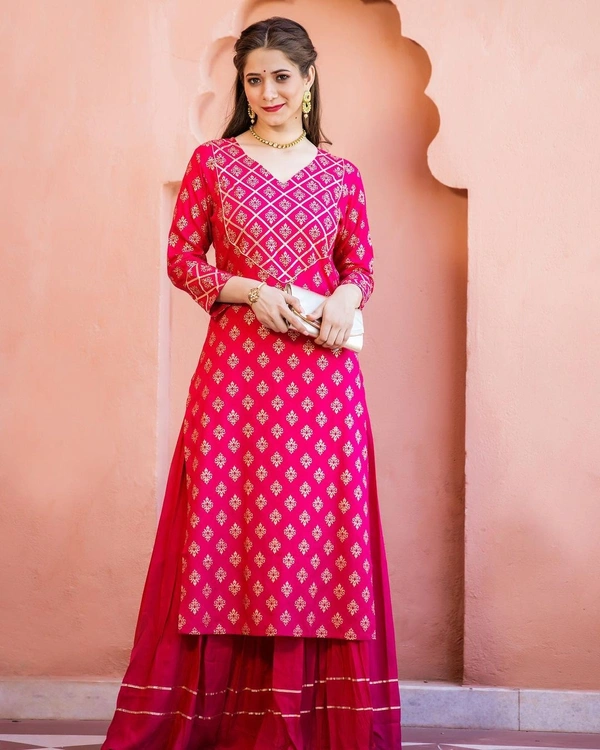 BRISA Gold Printed Heavy Rayon Kurtis - M:38, L:40, XL:42, XXL:44 