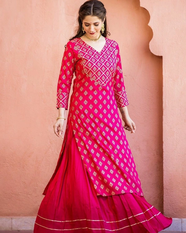 BRISA Gold Printed Heavy Rayon Kurtis - M:38, L:40, XL:42, XXL:44 