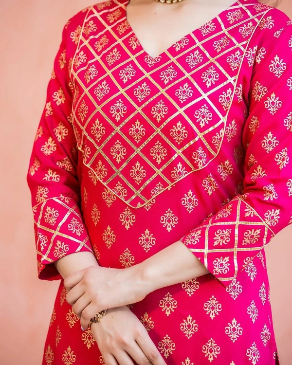 BRISA Gold Printed Heavy Rayon Kurtis - M:38, L:40, XL:42, XXL:44 