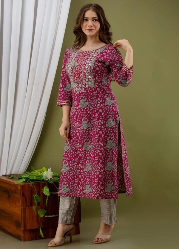 BRISA  Cotton Zari Embroidery Kurtis - 38 40 42 44