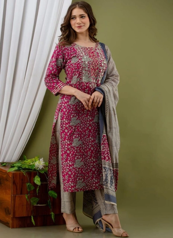 BRISA  Cotton Zari Embroidery Kurtis - 38 40 42 44