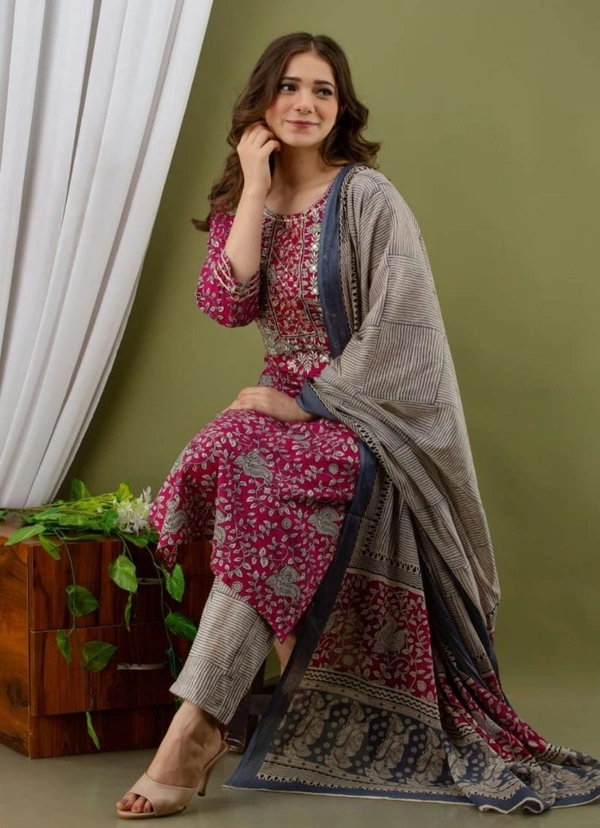 BRISA  Cotton Zari Embroidery Kurtis - 38 40 42 44