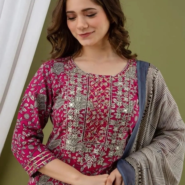 BRISA Zari Contrasting Embroidery Kurtis - 38, 40,  42, 44