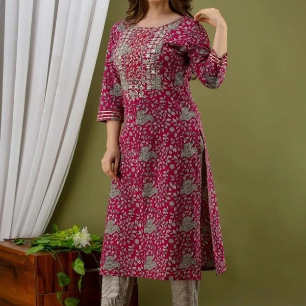 BRISA Zari Contrasting Embroidery Kurtis - 38, 40,  42, 44