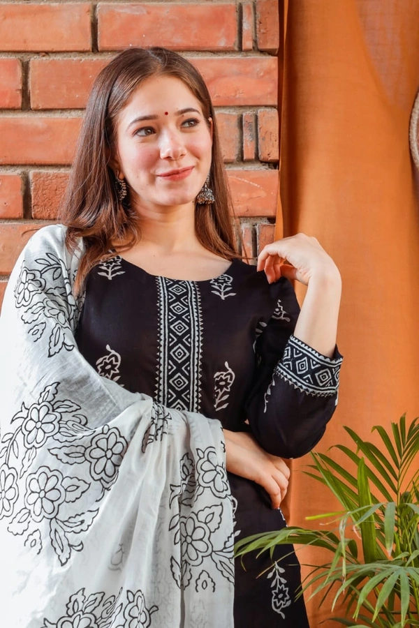 BRISA Printed Classic Black Kurtis - M to XXL