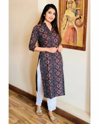BRISA Gold Print Work Kurtis - M L XL XXL