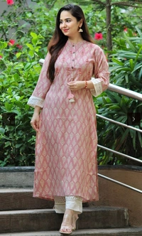 BRISA Gold Print Work Kurtis - M L XL XXL