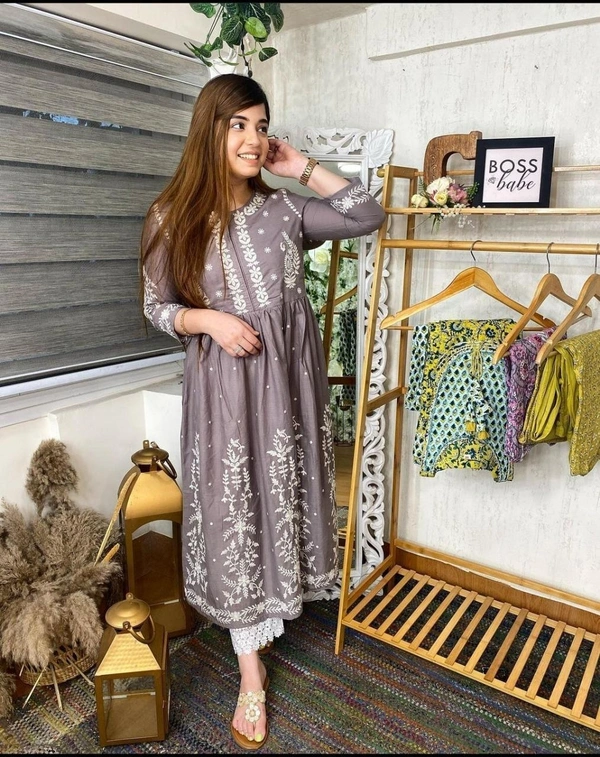 BRISA Long Cotton Embroidery Kurtis - M to XXL