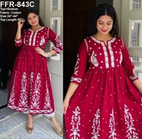 BRISA Long Cotton Embroidery Kurtis - M to XXL