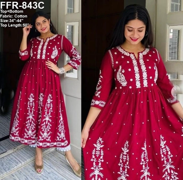 BRISA Long Cotton Embroidery Kurtis - M to XXL
