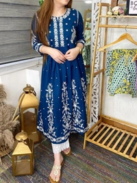 BRISA Long Cotton Embroidery Kurtis - M to XXL