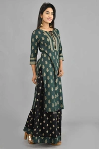 BRISA Printed Gold Kurti&Skirt - M(38)L(40)XL(42)XXL(44)