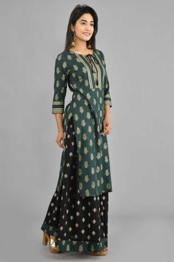 BRISA Printed Gold Kurti&Skirt - M(38)L(40)XL(42)XXL(44)