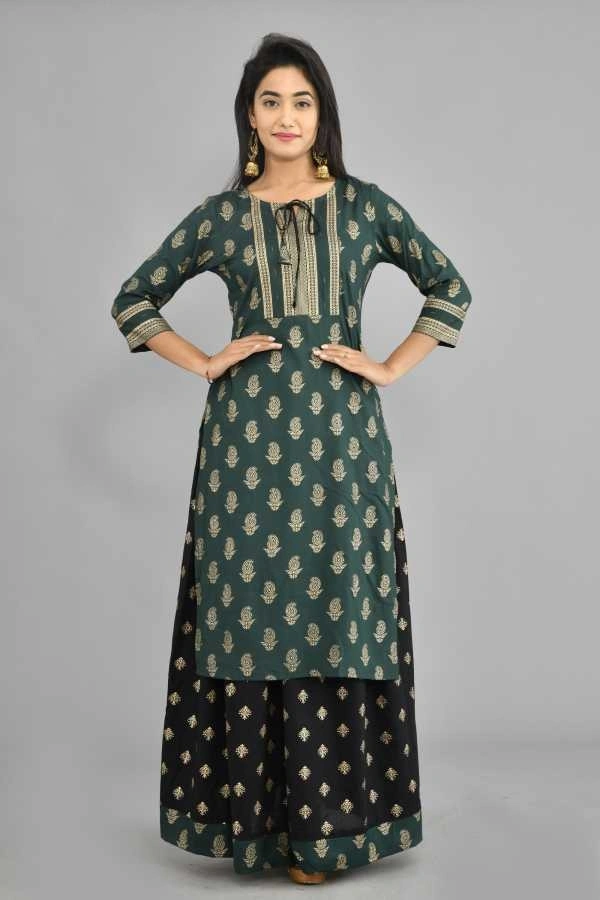 BRISA Printed Gold Kurti&Skirt - M(38)L(40)XL(42)XXL(44)