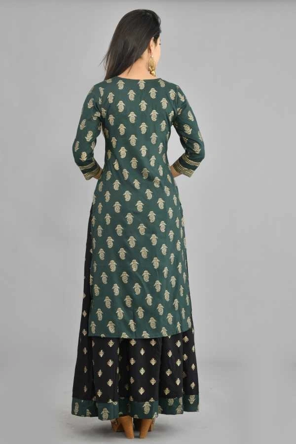 BRISA Printed Gold Kurti&Skirt - M(38)L(40)XL(42)XXL(44)