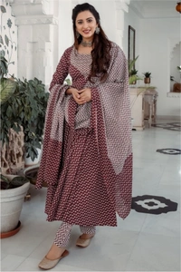 BRISA Cotton Printed Kurti,Pant& Duppatta Set - M to XXL