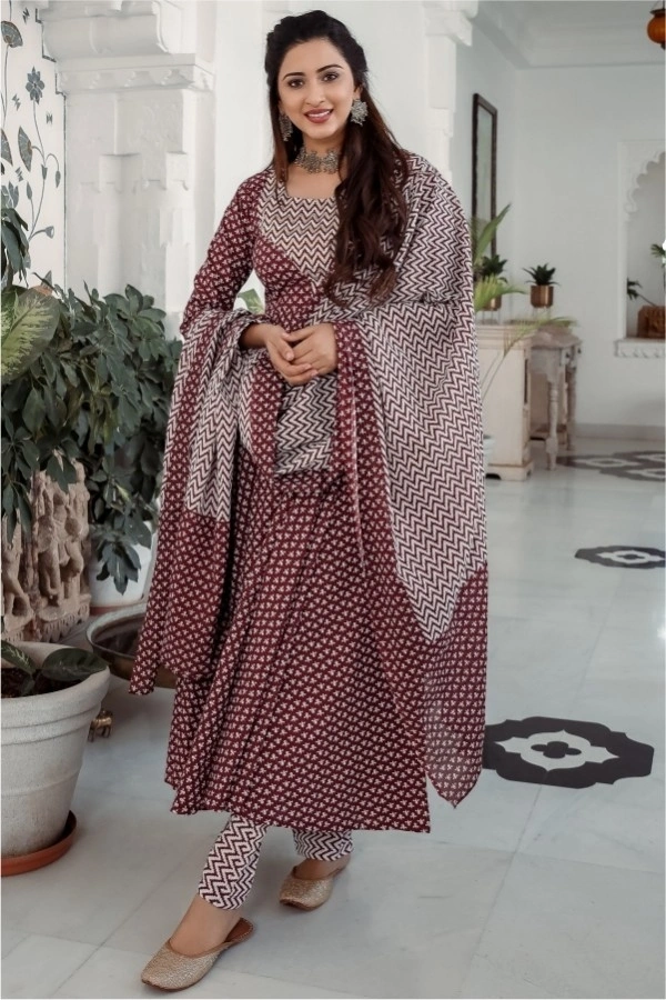 BRISA Cotton Printed Kurti,Pant& Duppatta Set - M to XXL