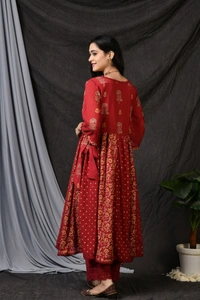 BRISA Rayon Gold Printed Angrakha Kurti& Pant - M 38 L 40 XL 42 XXL 44