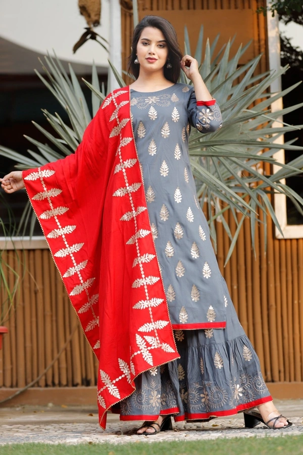 BRISA Beautiful Rayon Kurti Pant & Sharara Dupatta - m 38  L 40 XL 42 xxl 44