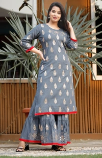 BRISA Beautiful Rayon Kurti Pant & Sharara Dupatta - m 38  L 40 XL 42 xxl 44