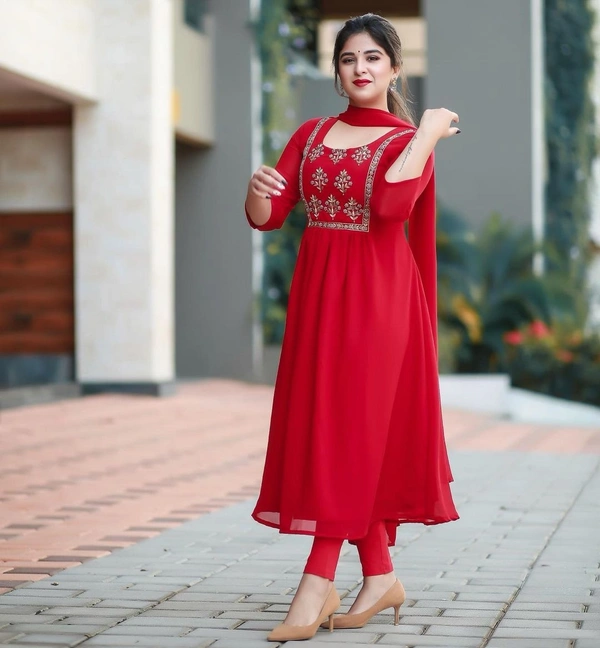 BRISA Georgette Kurti Pant And Dupatta - M-38 L-40 XL-42 XXL-44