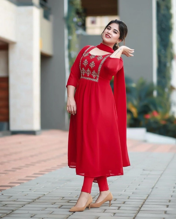 BRISA Georgette Kurti Pant And Dupatta - M-38 L-40 XL-42 XXL-44