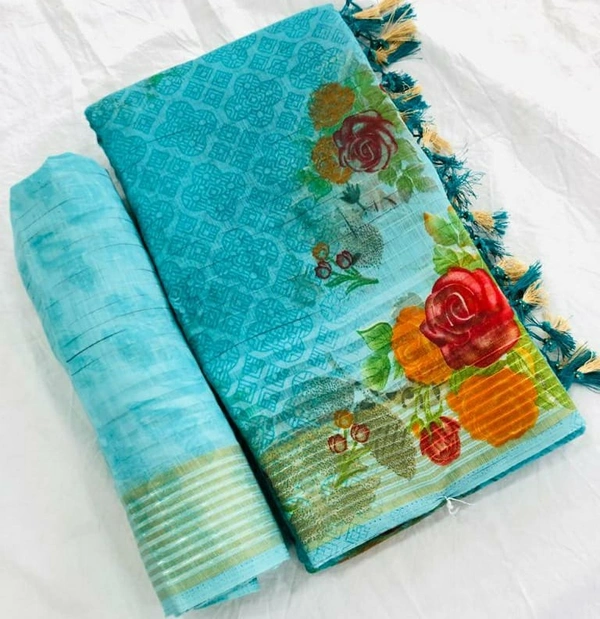 BRISA Soft Linen Digital Printed Sarees&Blouse