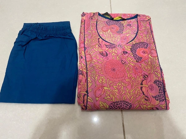 BRISA Cotton Printed Kurti&Pant - M(38)L(40) XL(42)XXL(44)