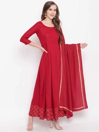 BRISA Beautiful Heavy Rayon Gold Printed Flare Gown - M(38)L(40)XL(42)XXL(44)