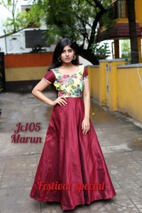 BRISA Satin Full Flair Long Gowns - M L XL XXL XXXL