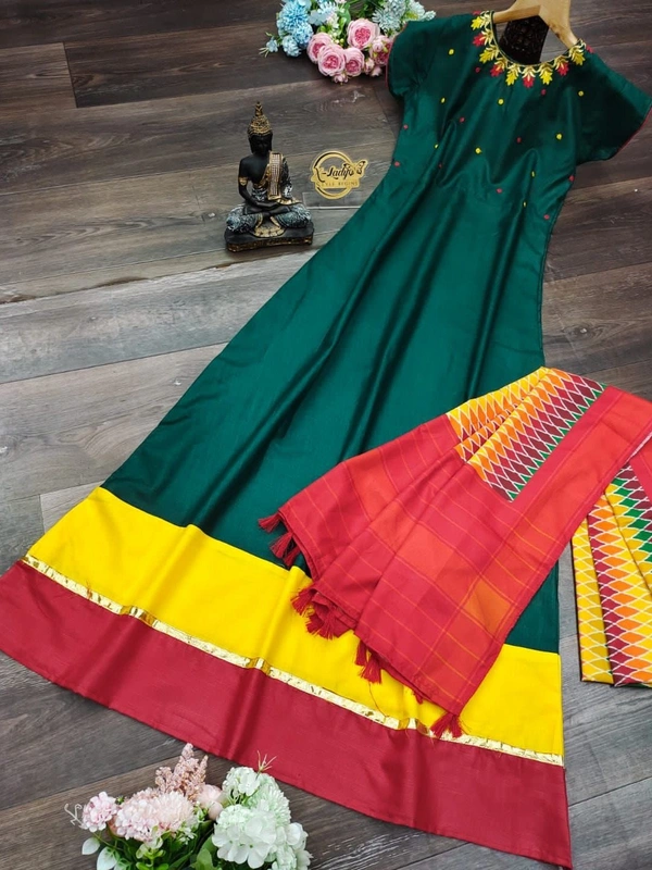 BRISA Slub Fabric Long Gown & Duppatta - M 38 L 40 XL 42 XXL 44