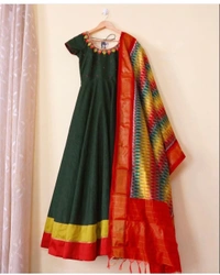 BRISA Slub Fabric Long Gown & Duppatta - M 38 L 40 XL 42 XXL 44