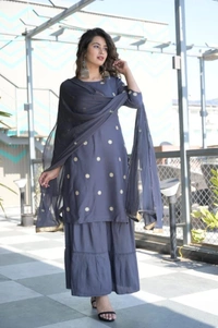 BRISA Rayon Embroidery Kurti,Pant&Dupatta Set - M to XXL