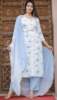 BRISA Rayon Printed Embroidery Kurti Pant &Duppatta Set - M to XXL