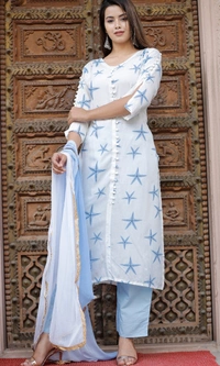 BRISA Rayon Printed Embroidery Kurti Pant &Duppatta Set - M to XXL