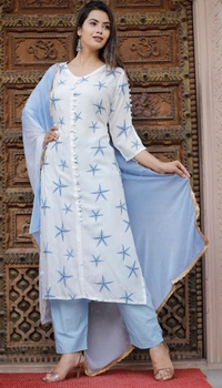 BRISA Rayon Printed Embroidery Kurti Pant &Duppatta Set - M to XXL