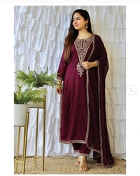 BRISA Gold Printed Rayon Fabric Kurti Pant And Dupatta - sizes--38 40 42 44