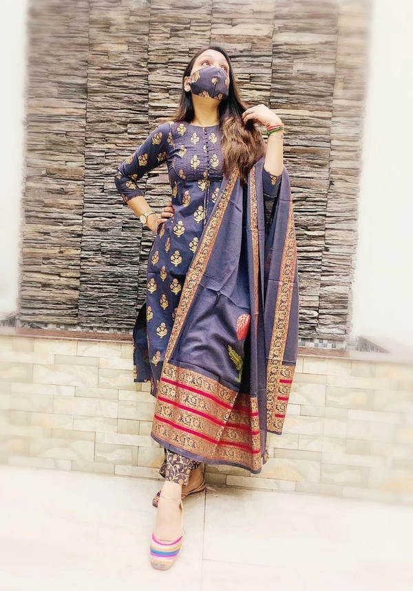 BRISA Premium Heavy Cotton Kurti Pant Dupatta Set - m 38  L 40  Xl 42 xxl 44