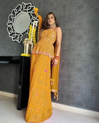 BRISA Georgette Silk Embroidery Top Palazo Dupatta