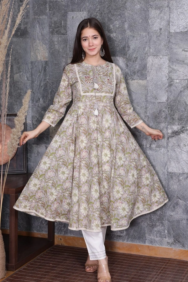BRISA Cotton Thread Work Kurti Pant And Dupatta Set - M to XXL
