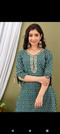 BRISA Cotton Malmal Green Handwork Kurti Pant Dupatta - M to XXL